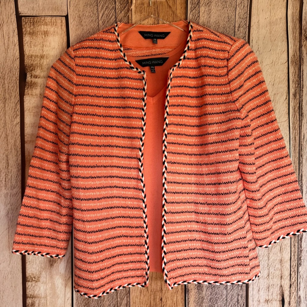 Ming Wang Coral Knit Cardigan & Tank Set Classic Workwear Chic Elegant S Petite